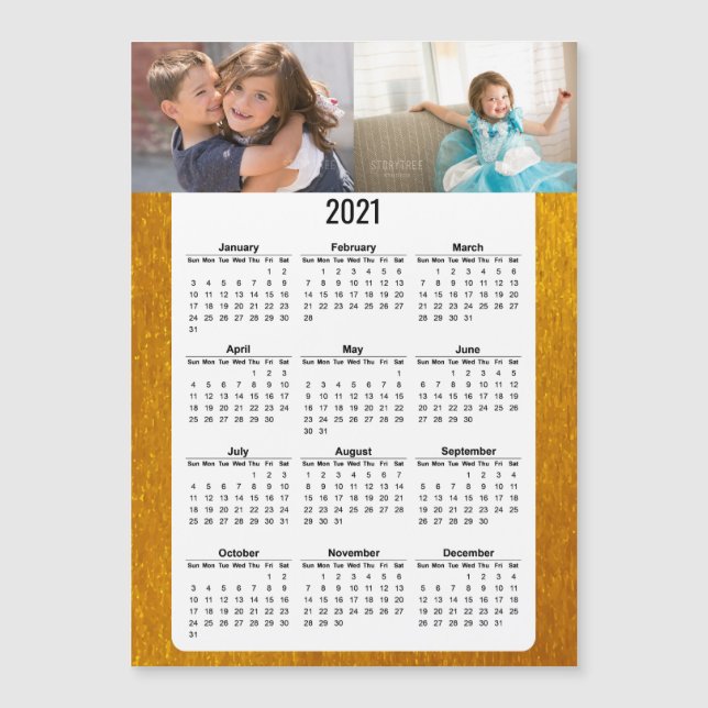 2021 Full Year Calendar Two Photos Gold Magnetic (Front)
