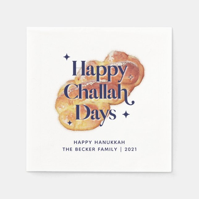 2021 Fun Happy Challah Days Hanukkah Watercolor Napkin (Front)