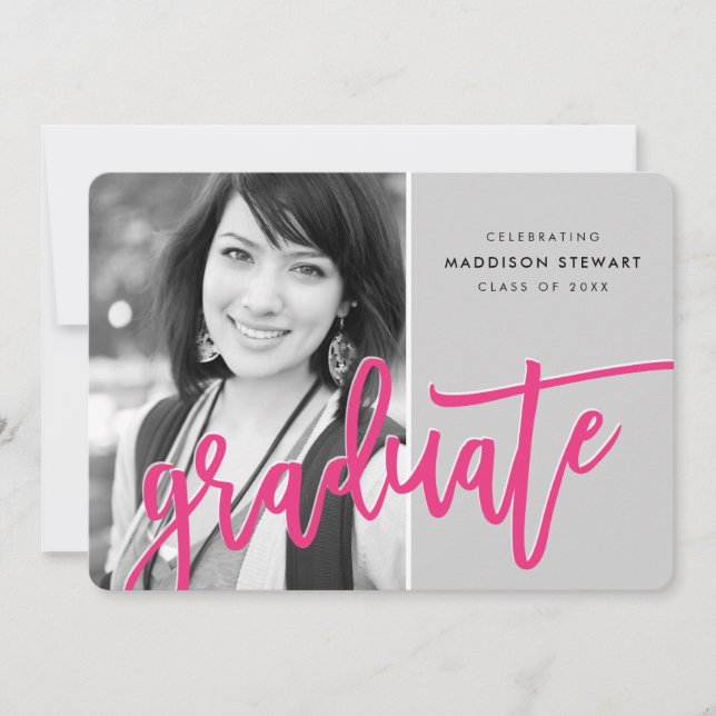 2021 GRAD PARTY modern lettered overlay pink grey Thank You Card (Front)