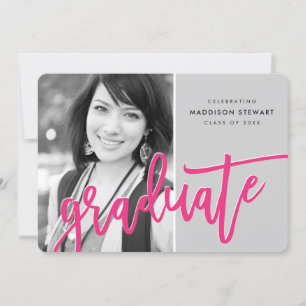 2021 GRAD PARTY modern lettered overlay pink grey Thank You Card