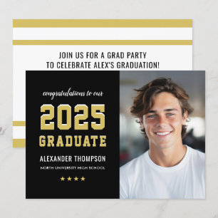 2021 Graduate Black Gold Graduation Party Photo Invitation