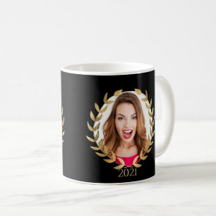 2021 Graduate Elegant Black Gold Photo Script Name Coffee Mug