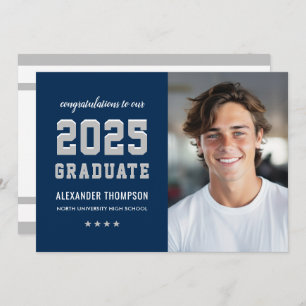 2021 Graduate Navy Grey Graduation Party Photo Invitation