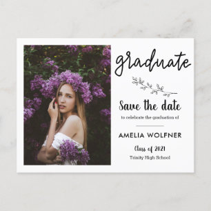 2021 Graduate Photo   Save The Date Botanical  Announcement Postcard
