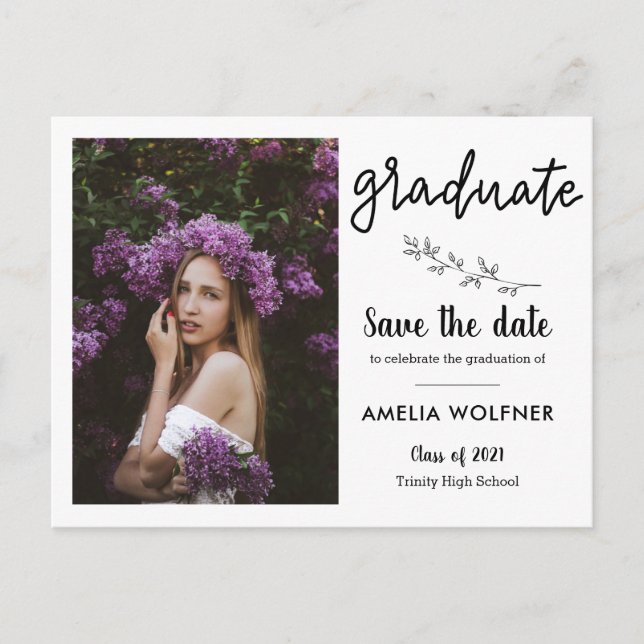 2021 Graduate Photo | Save The Date Botanical  Announcement Postcard (Front)