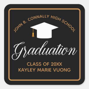 2021 Graduation Black Gold Custom School Elegant Square Sticker