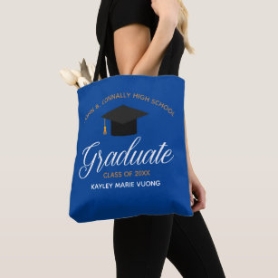 2021 Graduation Blue Custom High School Name Tote Bag