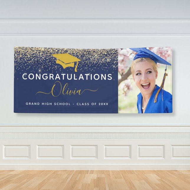 2021 Graduation Glitter Navy Blue Gold Banner (Creator Uploaded)
