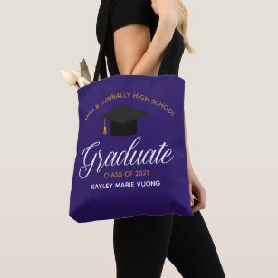 2021 Graduation Purple Custom High School Name Tote Bag