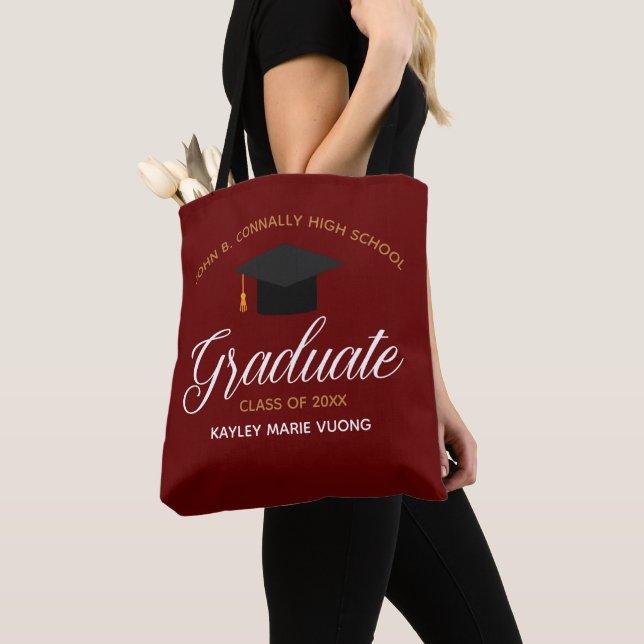 2021 Graduation Red Custom High School Name Tote Bag (Close Up)