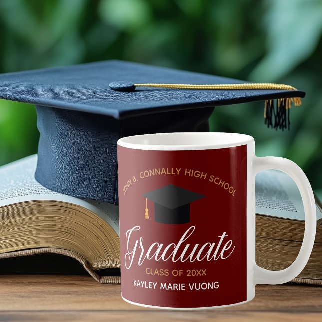 2021 Graduation Red Gold Custom Graduate Monogram  Coffee Mug (Creator Uploaded)