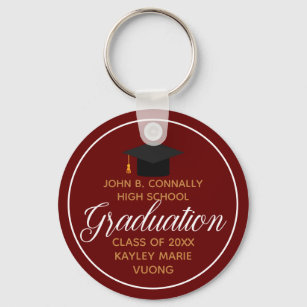 2021 Graduation Red Gold Custom School Monogram Key Ring