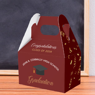 2021 Graduation Red Gold Streamers Custom Party Favour Box