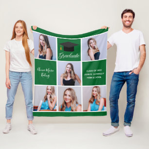 2021 Green Graduation Senior Photo Collage Custom Fleece Blanket