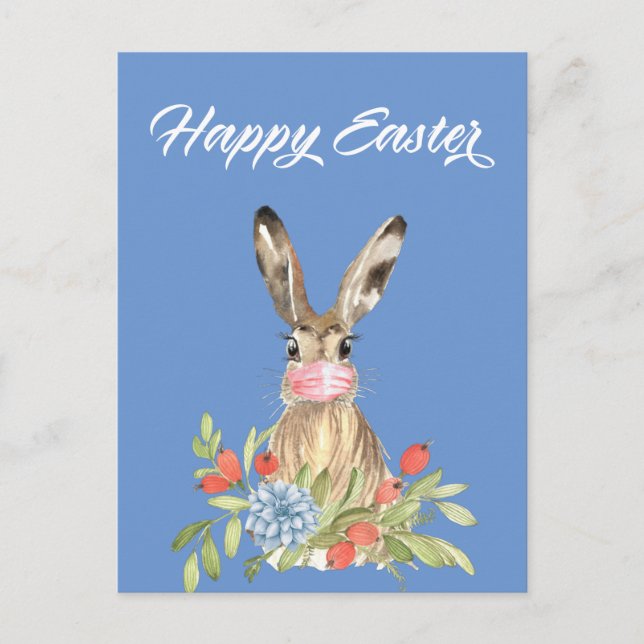 2021 Happy Easter Face Mask Bunny  Quarantine Postcard (Front)
