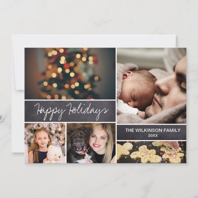 2021 Happy Holidays Photo Collage Chalkboard Holiday Card (Front)