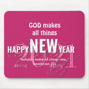2021   HAPPY NEW YEAR   Christian Scripture   PINK Mouse Mat