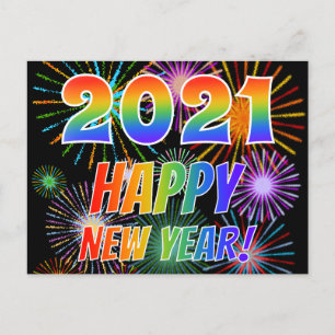 2021 HAPPY NEW YEAR!, Colourful Fireworks Pattern Postcard