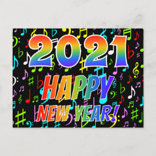 2021 HAPPY NEW YEAR!, Colourful Music Notes Patter Postcard