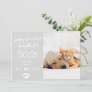 2021 happy new year pawsitive thoughts funny pet holiday card