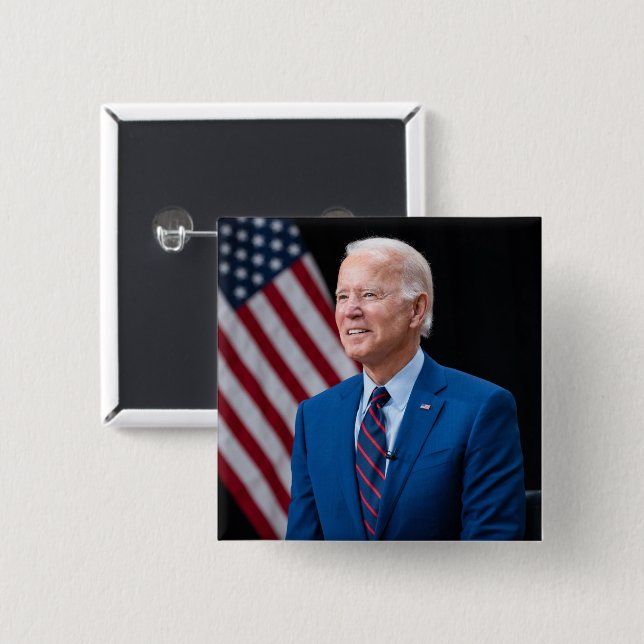 2021 Joe Biden US President Portrait 15 Cm Square Badge (Front & Back)
