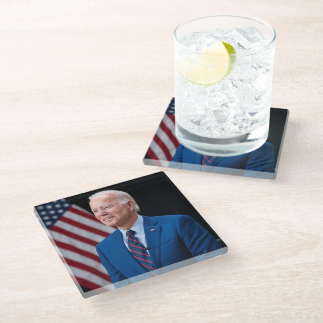 2021 Joe Biden US President Portrait Glass Coaster (Angled)