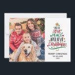 2021 Joy Love Peace Believe Christmas One Photo Holiday Card<br><div class="desc">This stylish 2021 Christmas photo card features the typography Joy,  Love,  Peace,  Believe,  Christmas alongside your family photo. Personalise with your greeting and family name.</div>