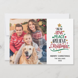 2021 Joy Love Peace Believe Christmas One Photo Holiday Card