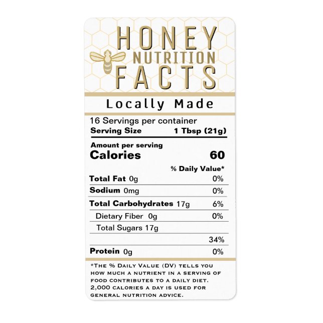 2021 Latest Honey Nutrition with Honeycomb and Bee (Front)