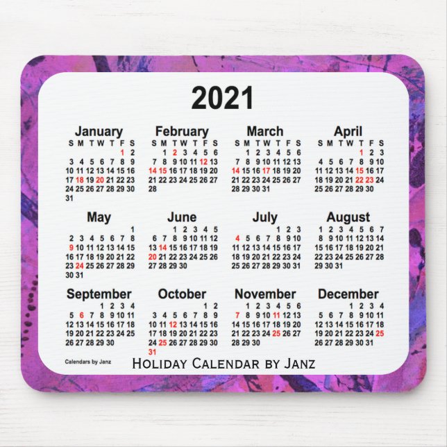 2021 Magenta Holiday Art Calendar by Janz Mouse Mat (Front)
