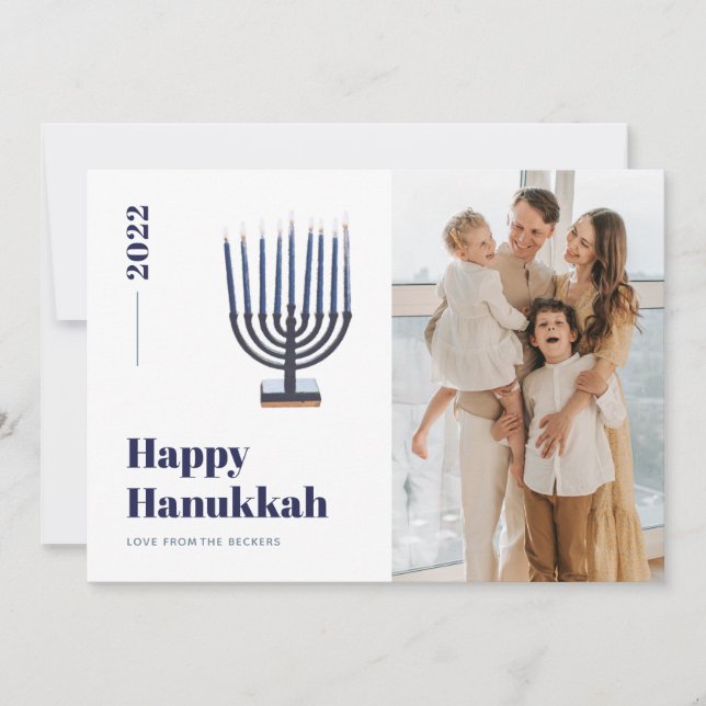 2021 Minimalist Menorah Candle Hanukkah Photo Holiday Card (Front)