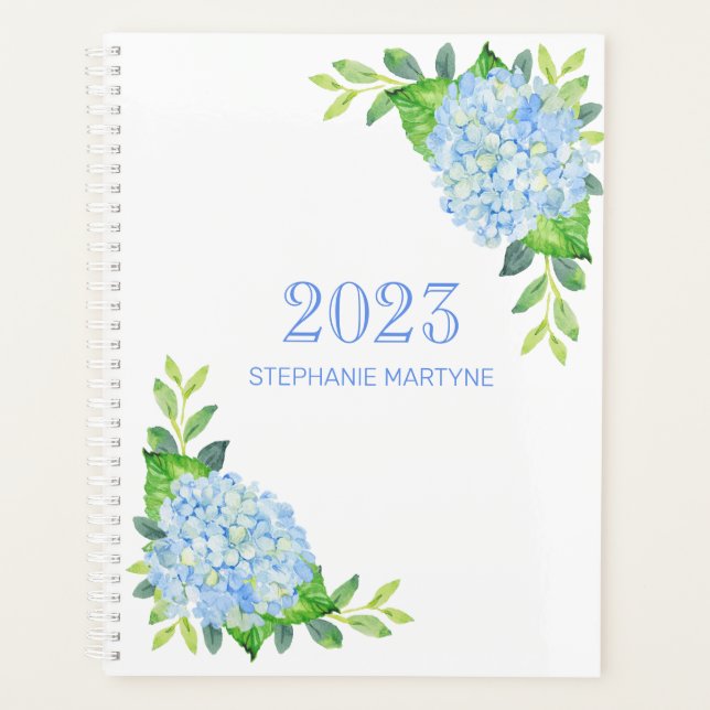 2021 Modern Floral Blue Hydrangea Personalised Planner (Front)