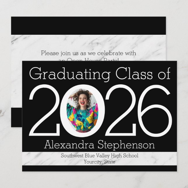 2021 Modern Numeral Frame Photo Graduation Invitation (Front/Back)