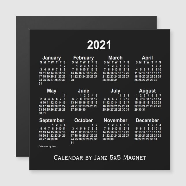 2021 Neon White Calendar by Janz 5x5 Magnet (Front/Back)