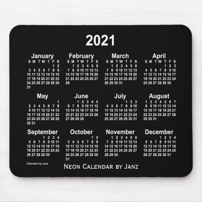 2021 Neon White Calendar by Janz Mouse Mat (Front)