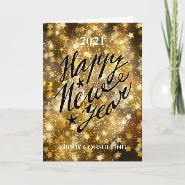 2021 NEW YEAR | Corporate Business Festive Gold Holiday Card (Front)