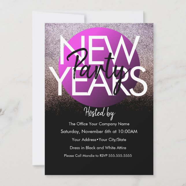 2021 New Years Company Event Purple Glitter Invitation (Front)