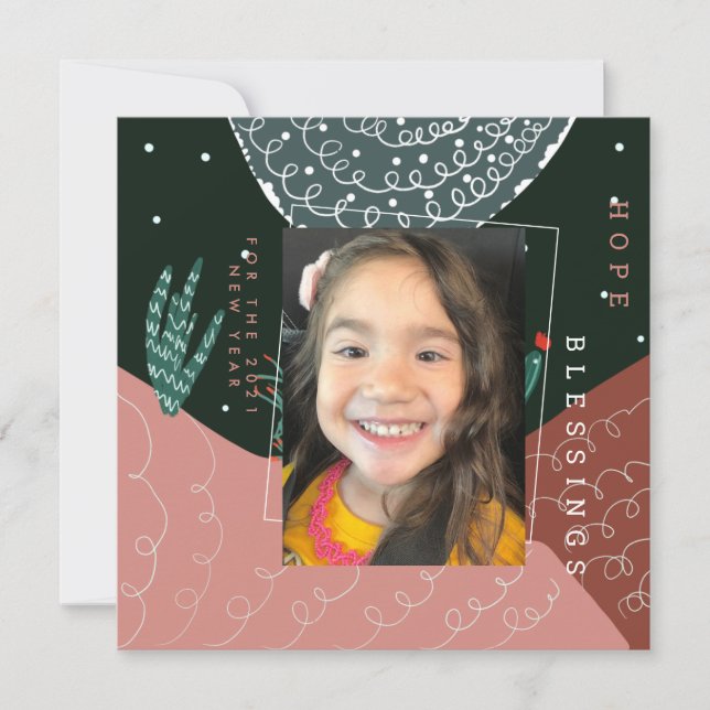 2021 New Years Hand Drawn Botanical Cactus Card (Front)