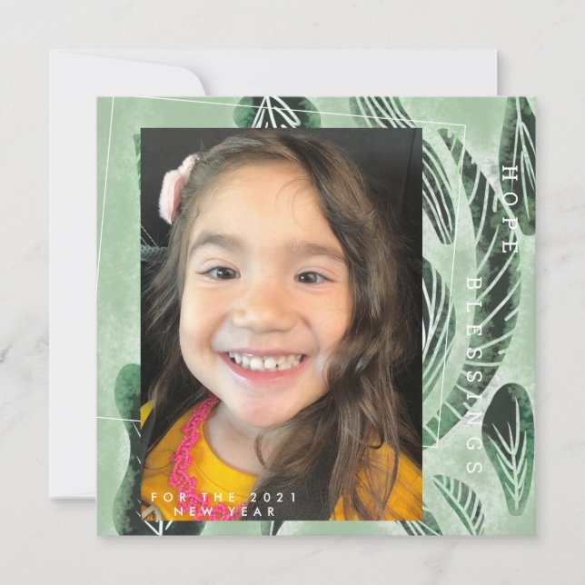 2021 New Years Hand Drawn Botanical Plant Greenery Card (Front)