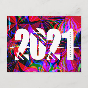 2021 New Years Trippy Liquid Bold Font Red Blue Postcard