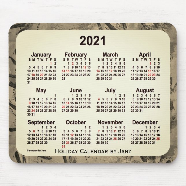 2021 Orange Sepia Holiday Art Calendar by Janz Mouse Mat (Front)