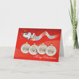 2021, P-51 mustang, Christmas card, text editable  Holiday Card