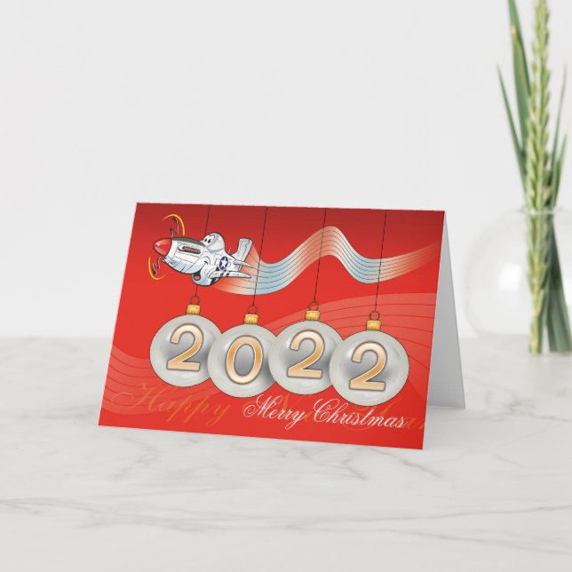 2021, P-51 mustang, Christmas card, text editable  Holiday Card (Front)