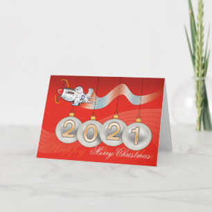 2021, P-51 mustang, Christmas card, text editable Holiday Card