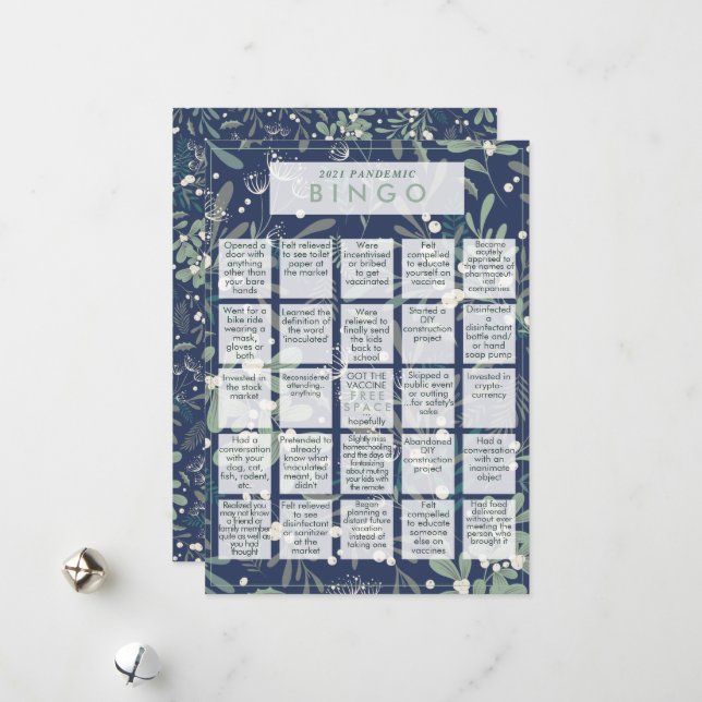 2021 Pandemic BINGO Funny Mistletoe Navy Christmas Holiday Card (Front/Back In Situ)