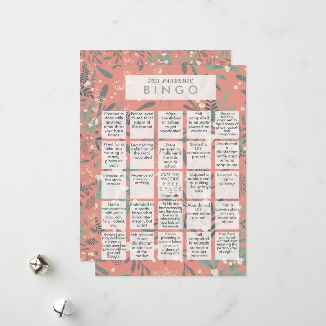 2021 Pandemic BINGO Funny Mistletoe Pink Christmas Holiday Card (Front/Back In Situ)