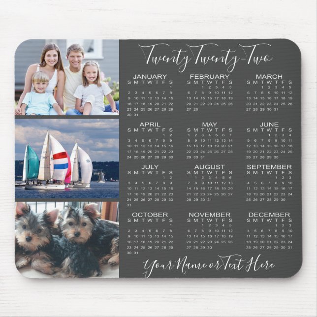 2021 Photo Calendar Stylish Script Grey Mouse Mat (Front)