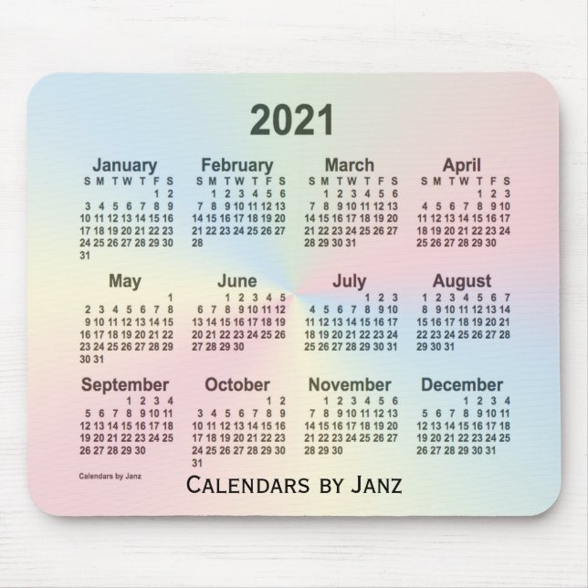 2021 Rainbow Cloud Calendar by Janz Mouse Mat (Front)