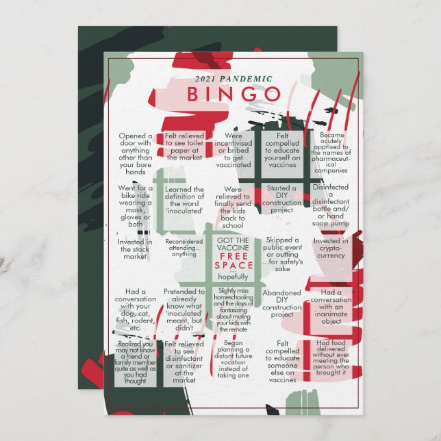 2021 Rona Pandemic BINGO Funny Flat Christmas Card (Front/Back)
