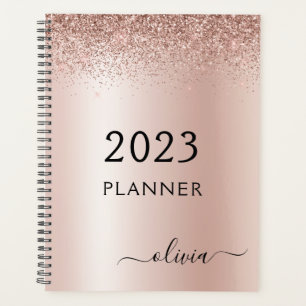 2021 Rose Gold Blush Pink Glitter Monogram Planner